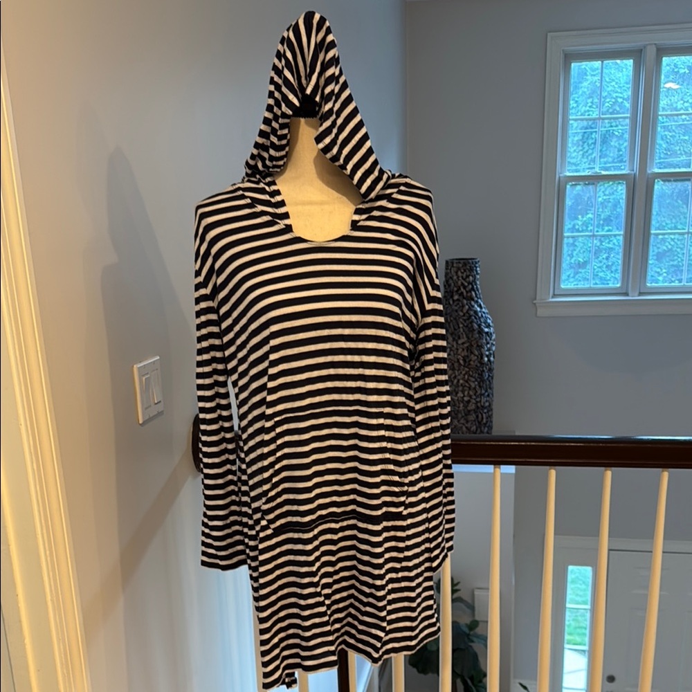 Merona Navy and White Striped Swim Cover Up